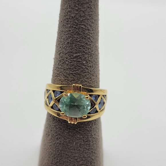 Vintage Sterling silver Vermil C^A Canada Aquamarine Lattice Filigree Ring - Picture 4 of 14
